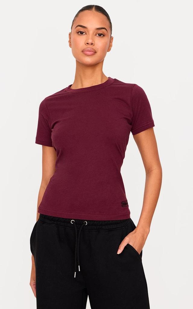 Burgundy Studio Archives Embroidered Cotton Short Sleeve Longline Top Product Image