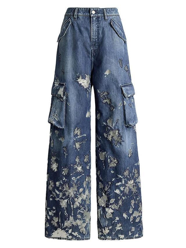 Womens Berke Embellished Wide-Leg Cargo Jeans Product Image