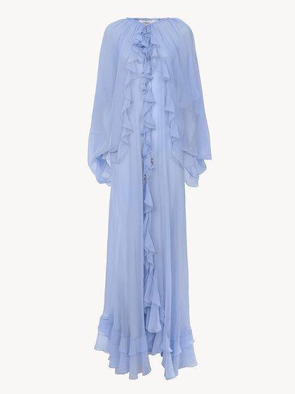 Long cape dress in silk mousseline Product Image