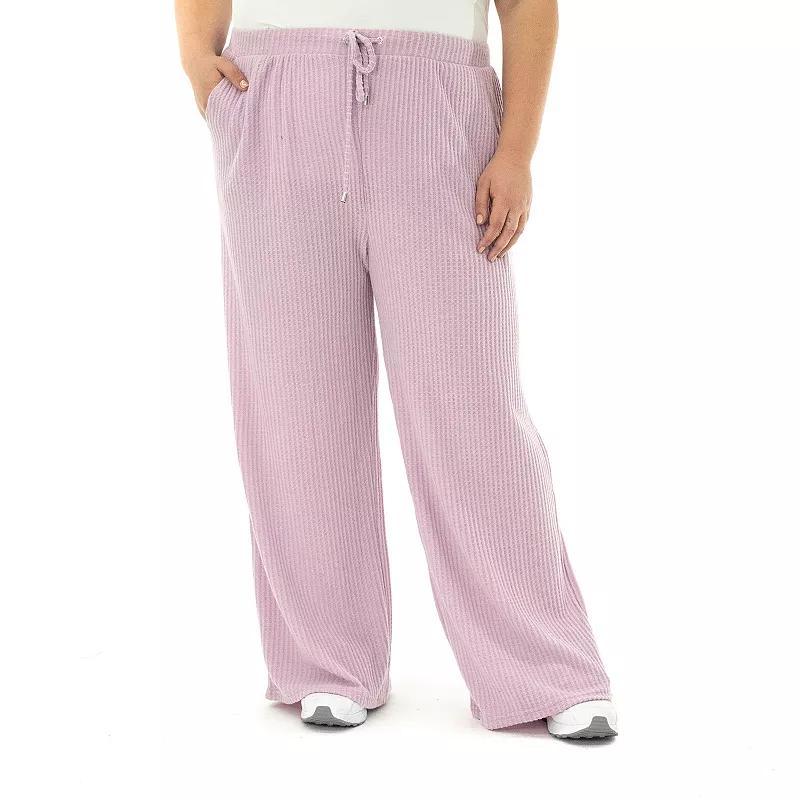 Plus Size Nina Leonard Waffle Knit Relaxed Wide Leg Drawstring Pants, Womens Soft Pink Product Image