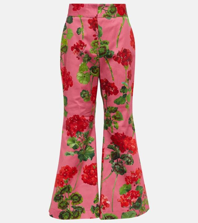 OSCAR DE LA RENTA Hollyhocks Stretch-cotton Twill Flared Pants In Floral Product Image