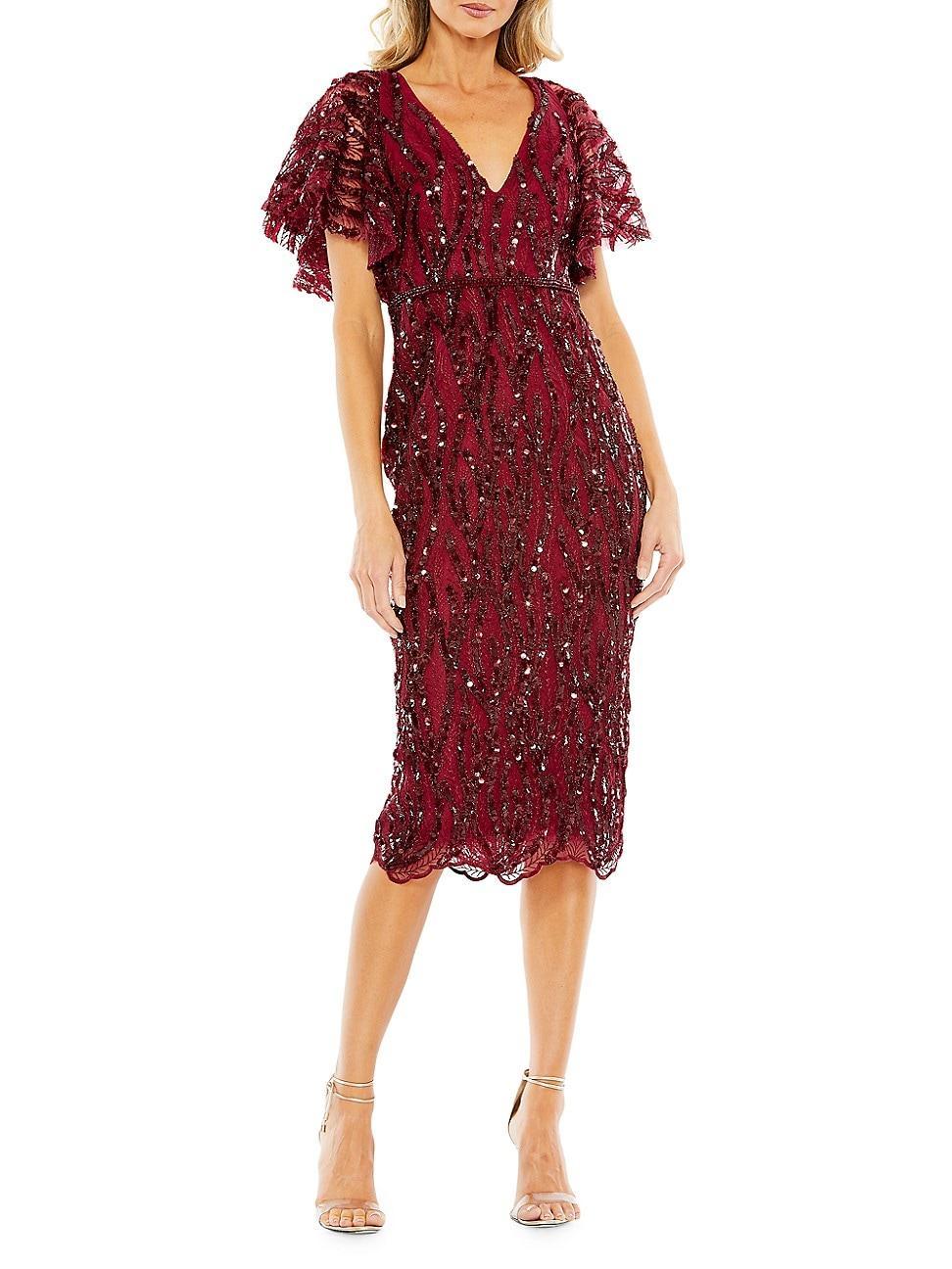 Womens Sequin Butterfly-Sleeve Midi-Dress product image