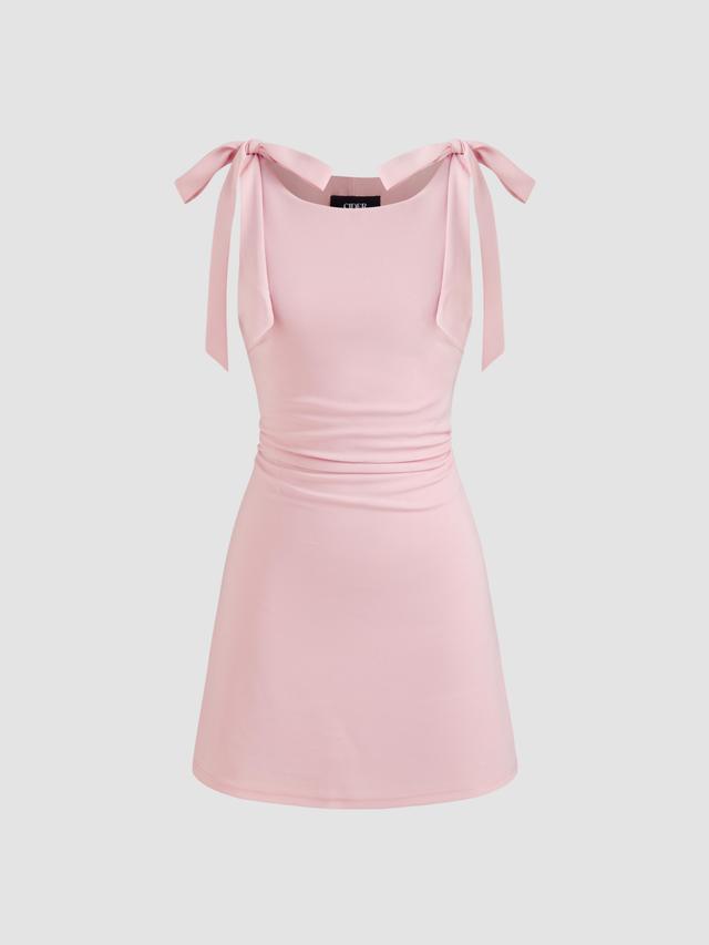 Square Neck Solid Bowknot Mini Dress Product Image