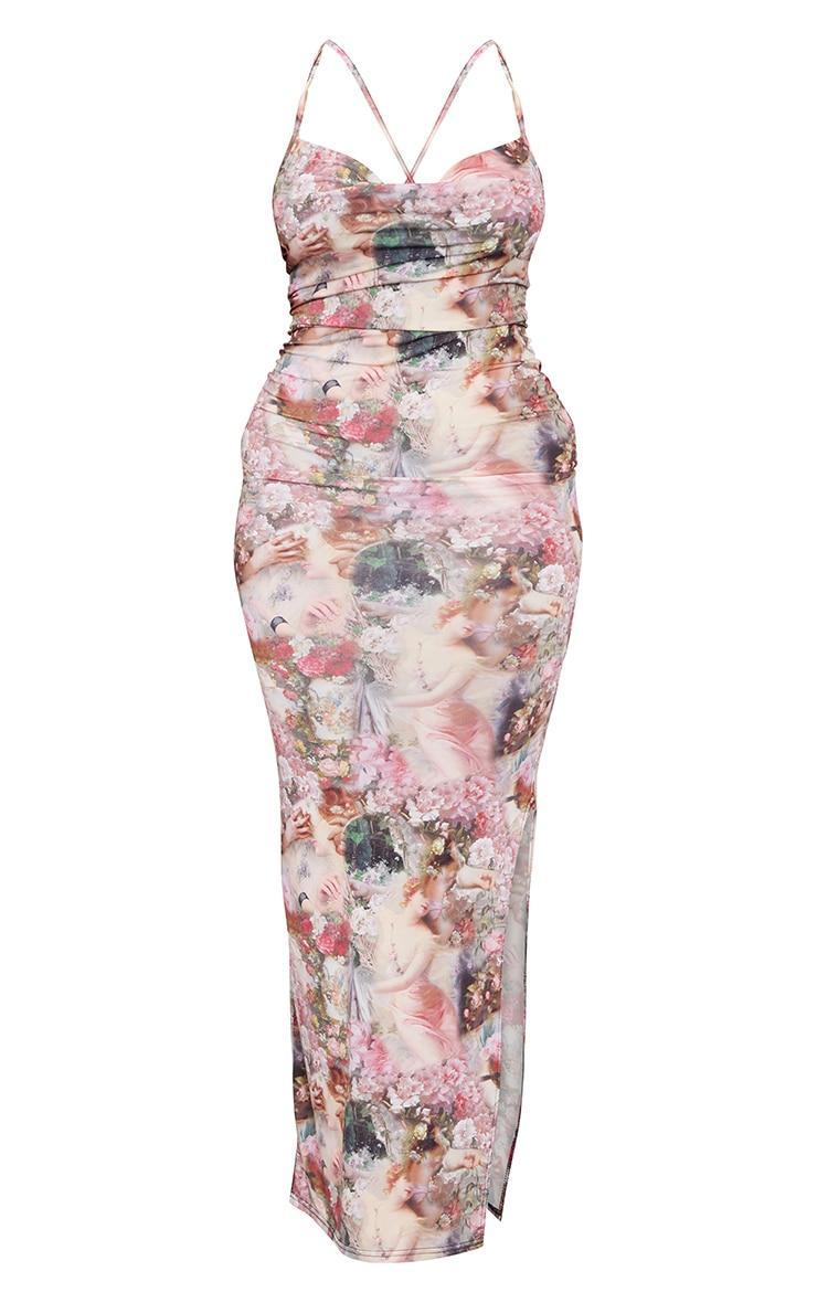 Shape Rose Femme Renaissance Print Slinky Cowl Neck Maxi Dress Product Image