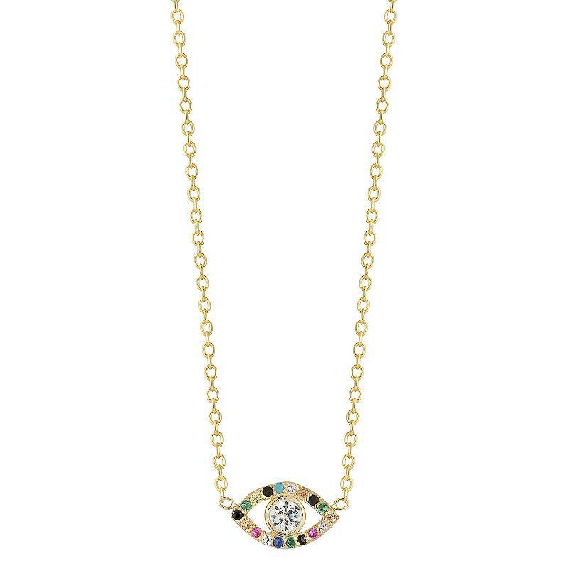 Sunkissed Sterling Cubic Zirconia Rainbow Eye Pendant Necklace, Womens Gold Tone Product Image