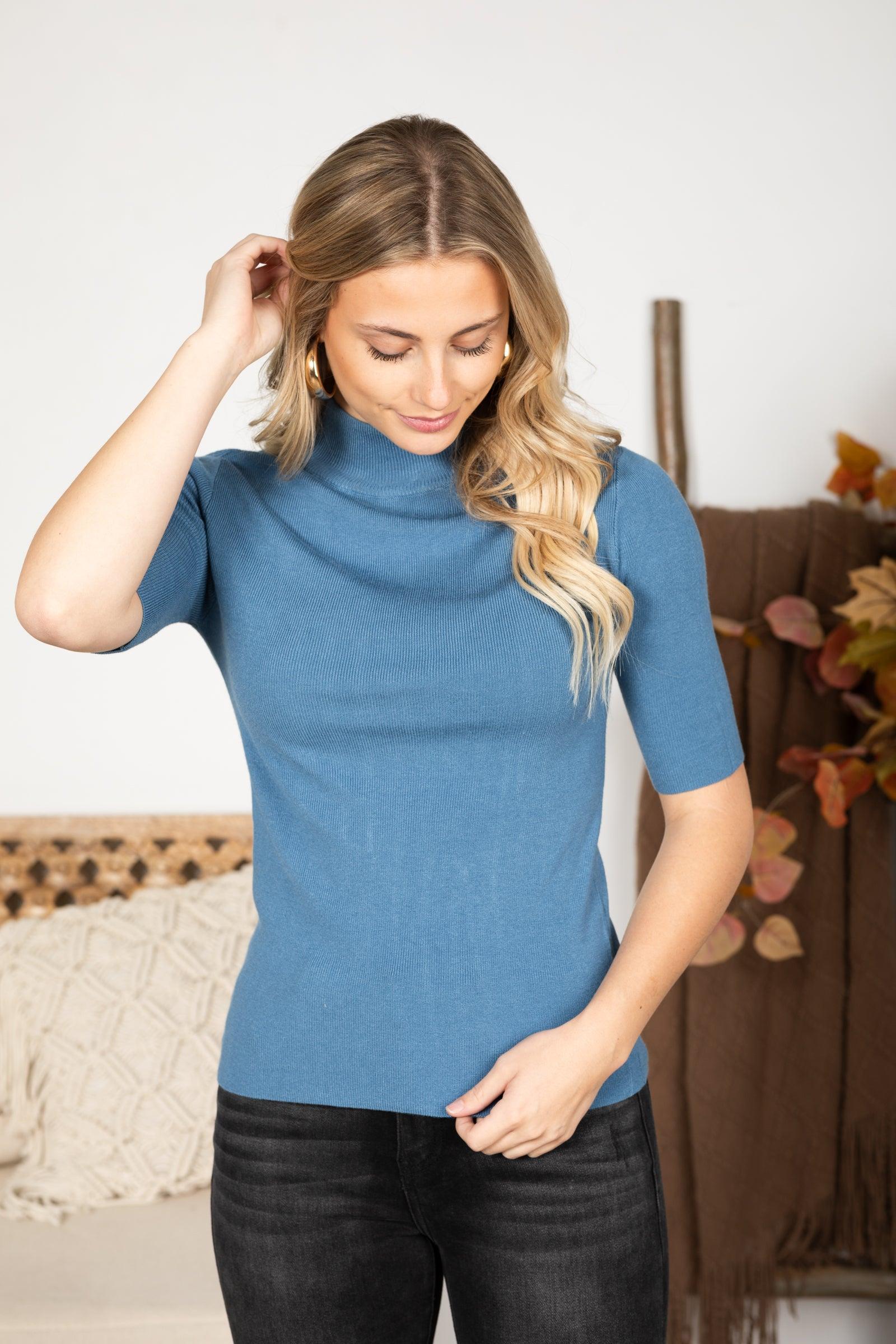 Short Sleeve Mock Neck Knit Top Product Image