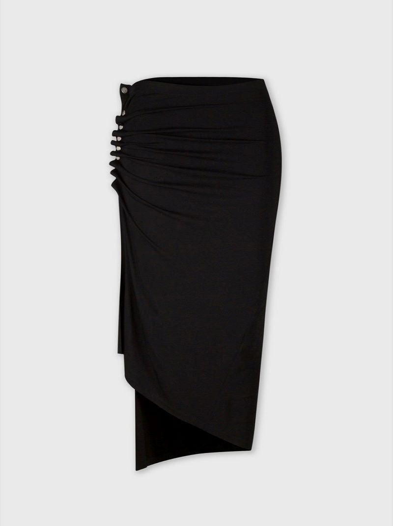 BLACK drapé pression MID-LENGTH SLIT SKIRT Product Image