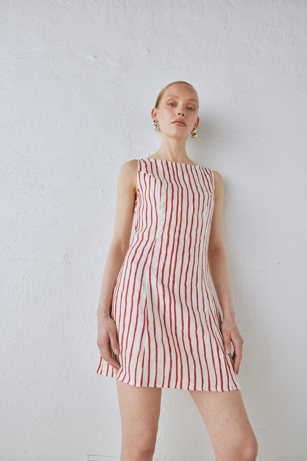 Chloe Linen Mini Dress Stripe Product Image