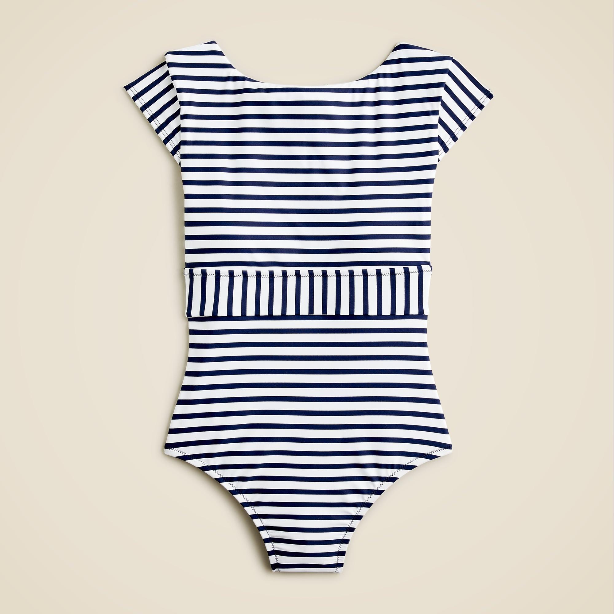 Cap-sleeve one-piece swimsuit in classic stripe Product Image