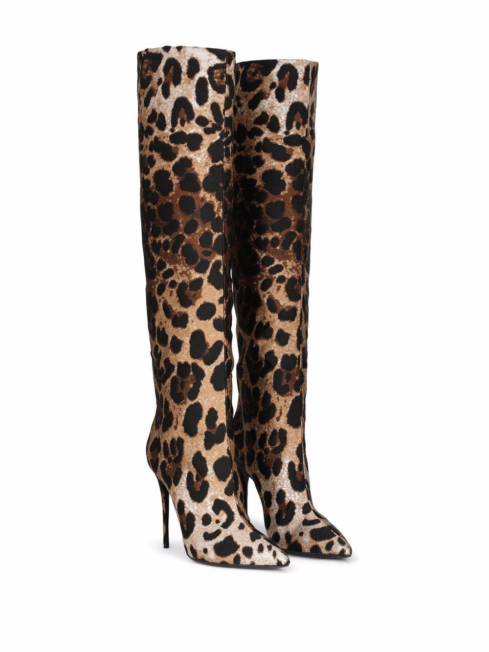 leopard-print jacquard knee-length boots Product Image