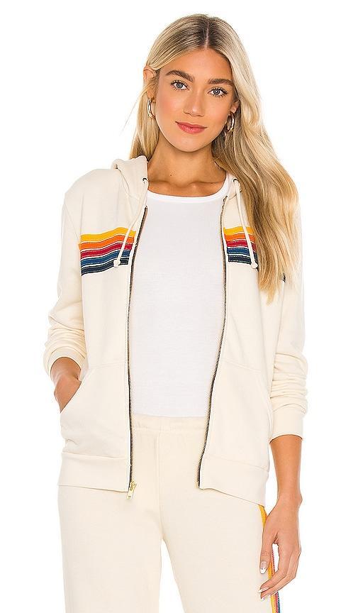 Aviator Nation 5 Stripe Zip Hoodie in Grey. - size L (also in XS, S, M, XL) Product Image