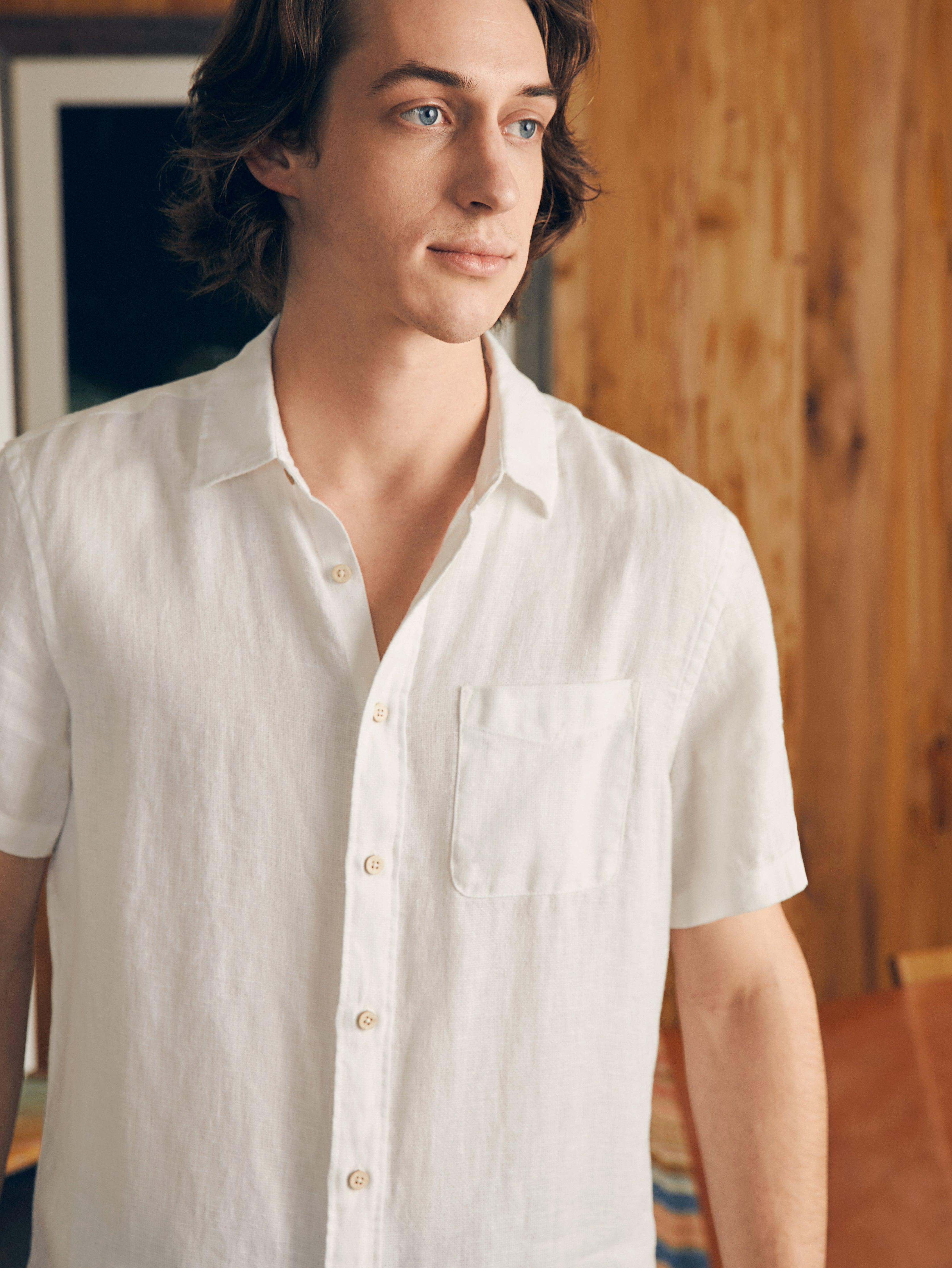 Short-Sleeve Palma Linen Shirt (Tall) - Bright White Basketweave Product Image