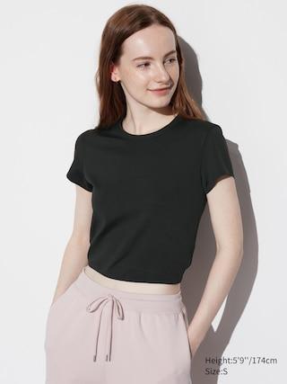 Womens Ultra Stretch Airism Cropped T-Shirt Black XL UNIQLO US Product Image