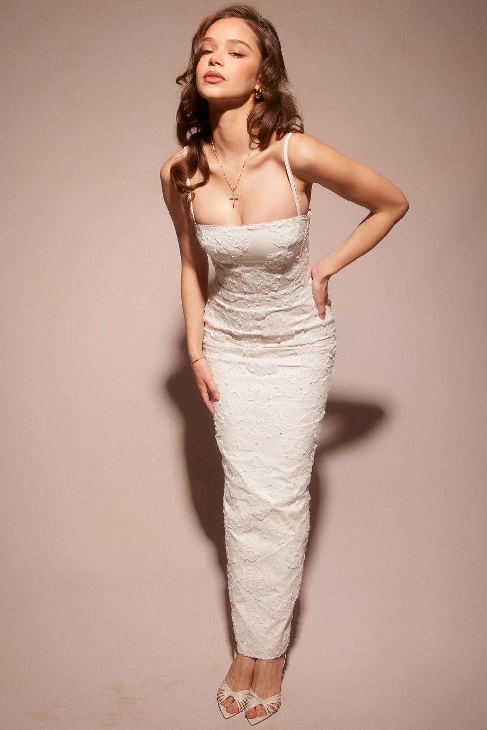 Eva White Floral Lace Maxi Dress Product Image