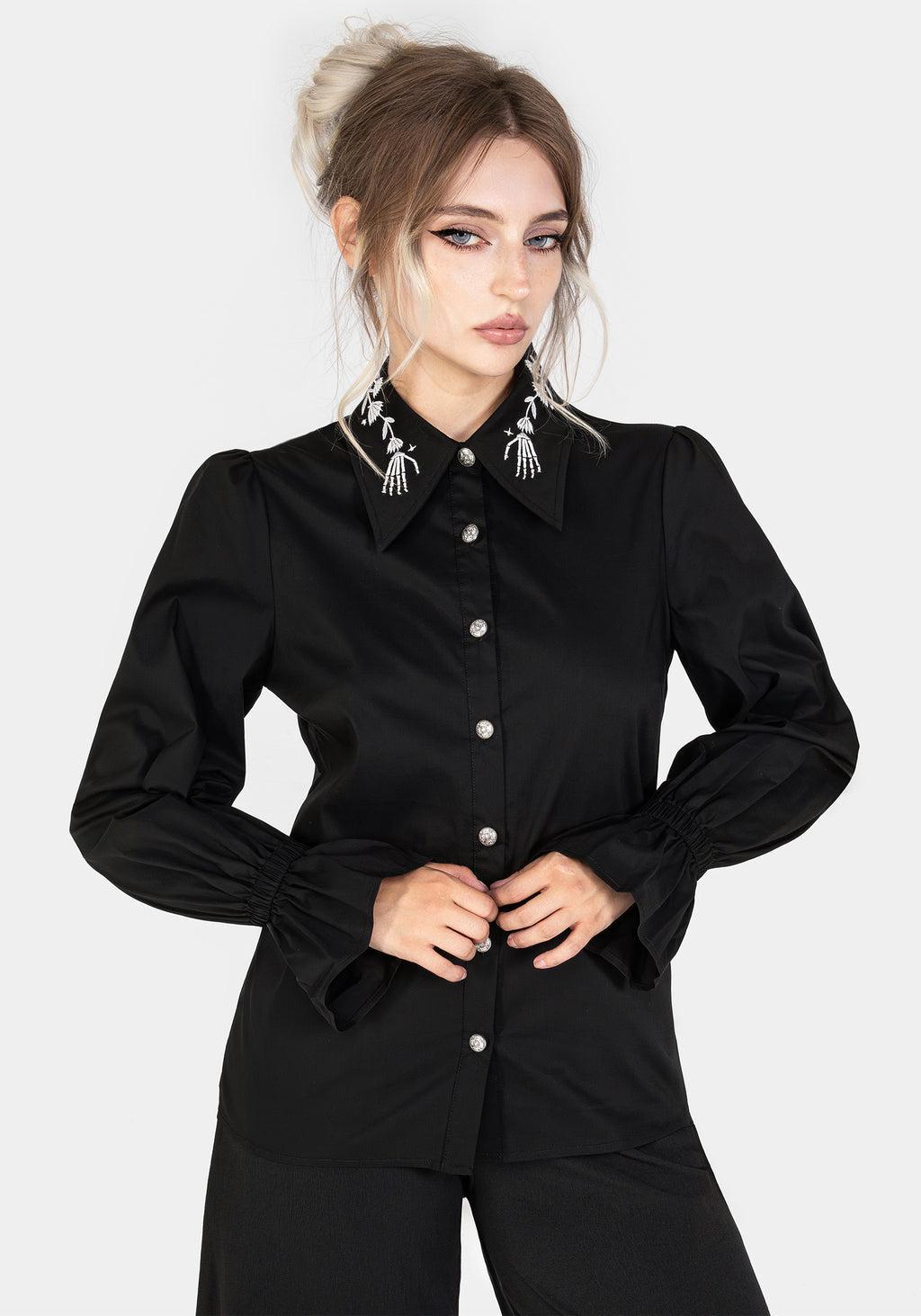 Tempora Embroidered Button Up Shirt - Black Product Image