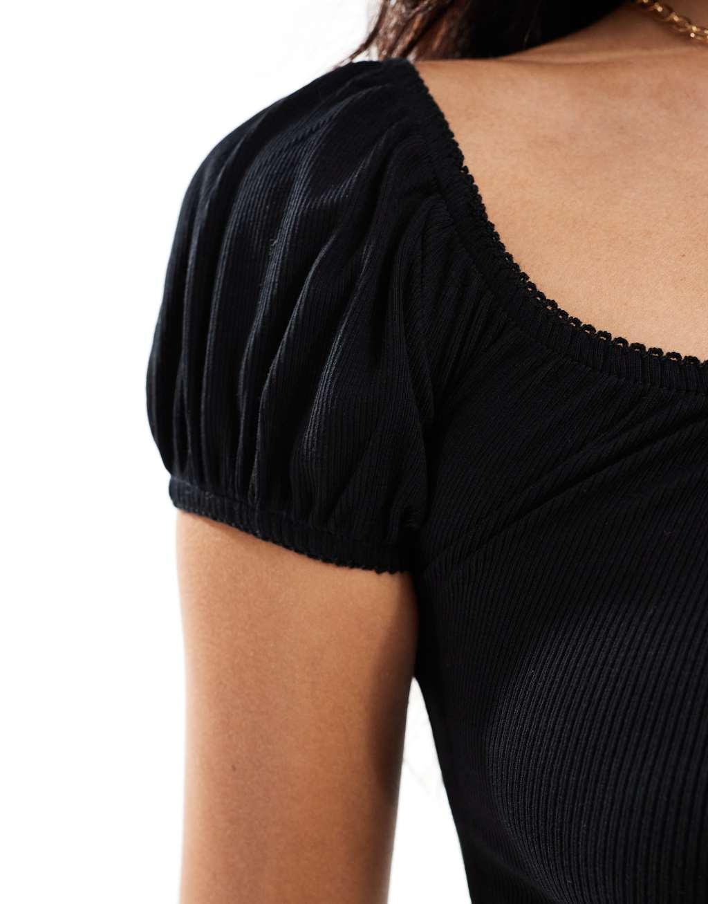 Miss Selfridge milkmaid top in black Product Image