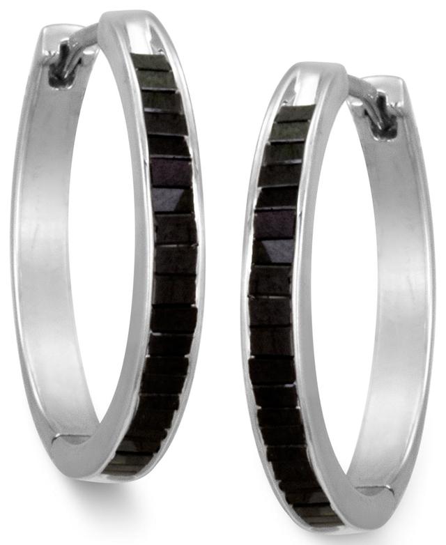 Jewelexcess Sterling Silver 1-ct. T.W. Black Diamond Hoop Earrings, Womens Product Image