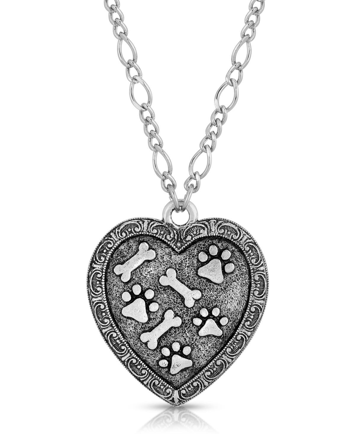 1928 Pewter Heart, Paw, & Bones Necklace, Womens, Silver Product Image