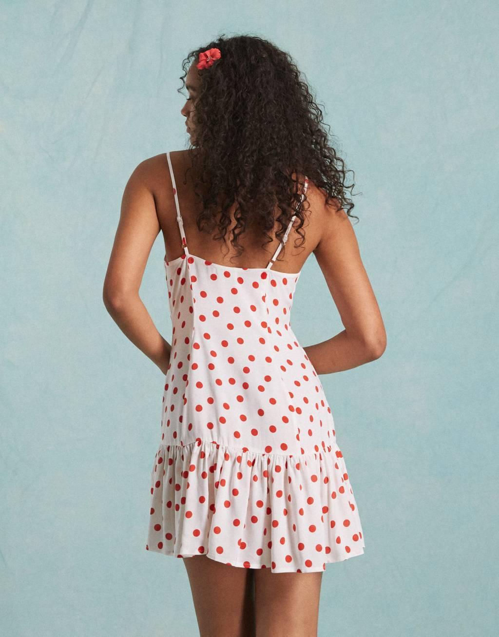 Miss Selfridge strappy button up mini sundress in cream polka dot Product Image