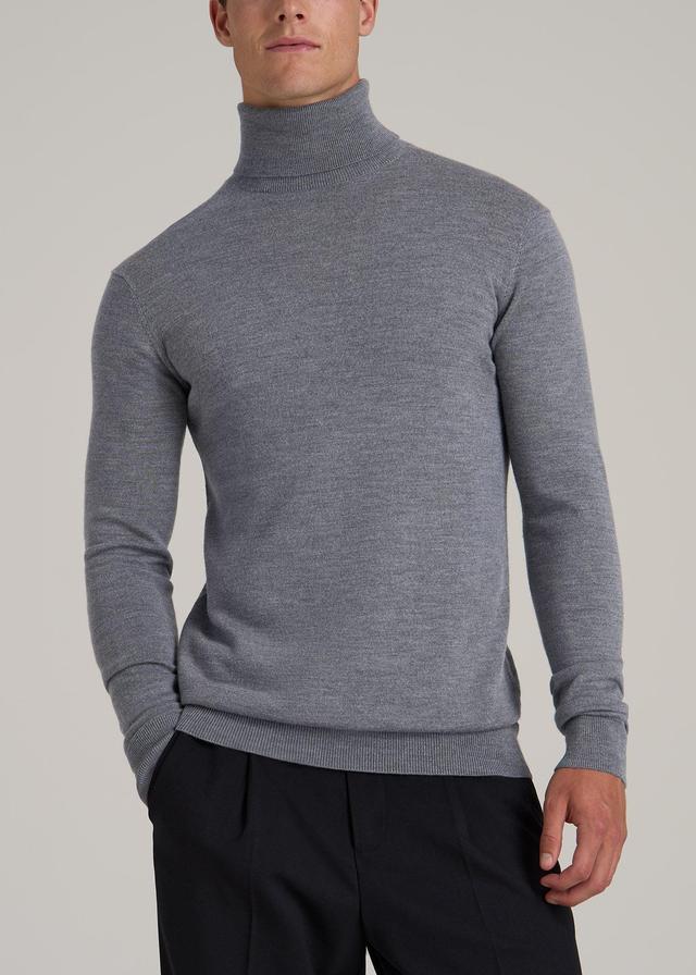 Merino Wool Turtleneck Sweater for Tall Men in Grey Mix Male Product Image