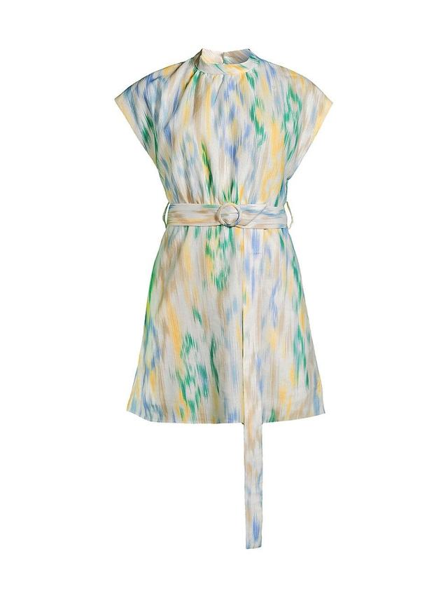 Womens Ikat-Inspired Linen-Blend Belted Minidress Product Image