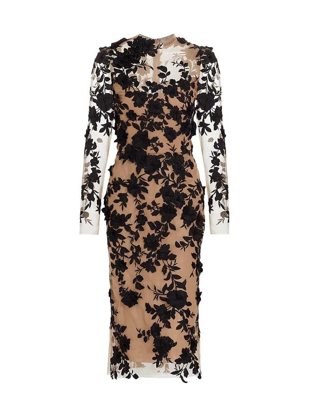 Womens Tulle Floral-Embroidered Midi-Dress Product Image