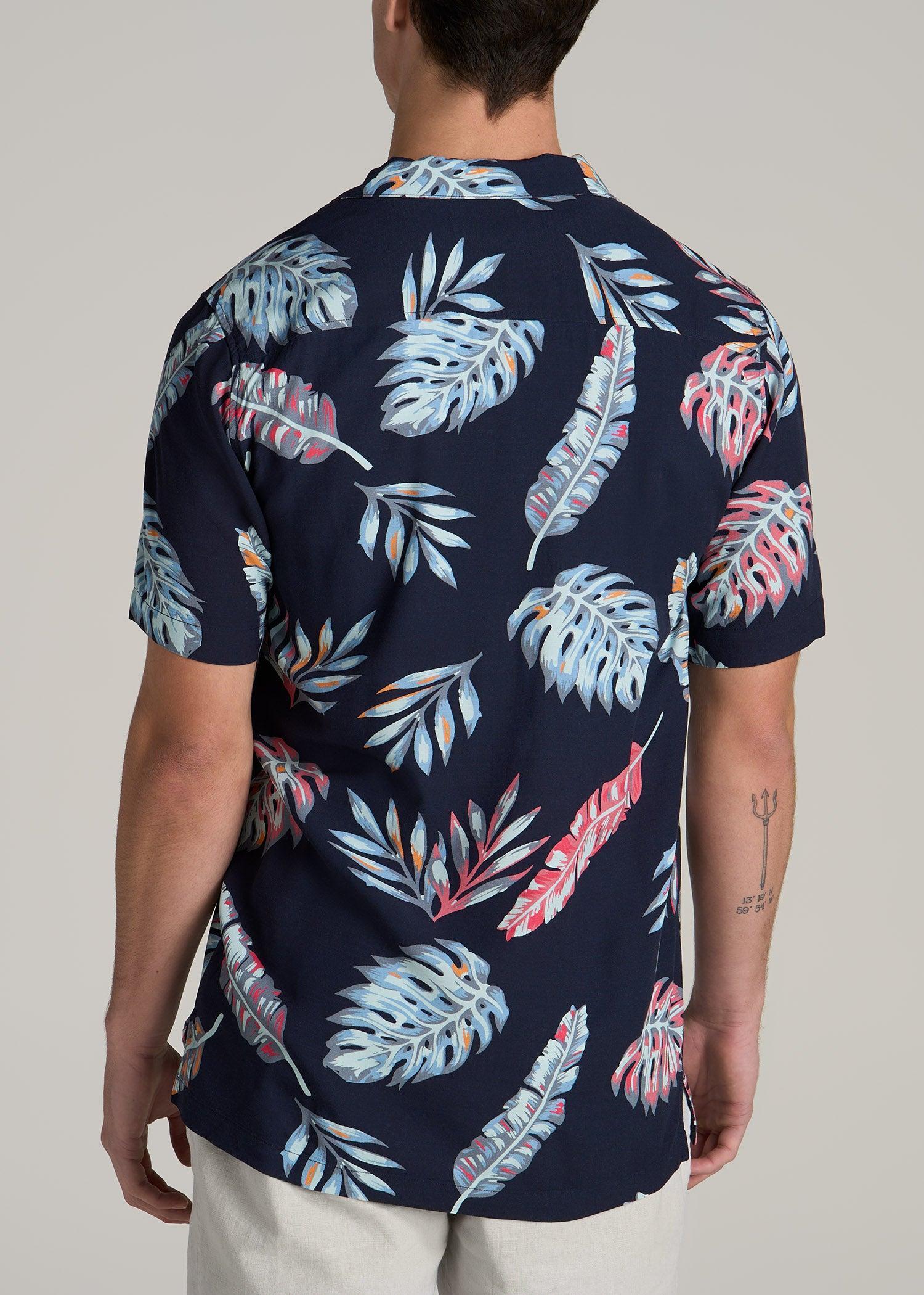 Short Sleeve Resort Shirt for Tall Men in Indigo Floral Print Product Image