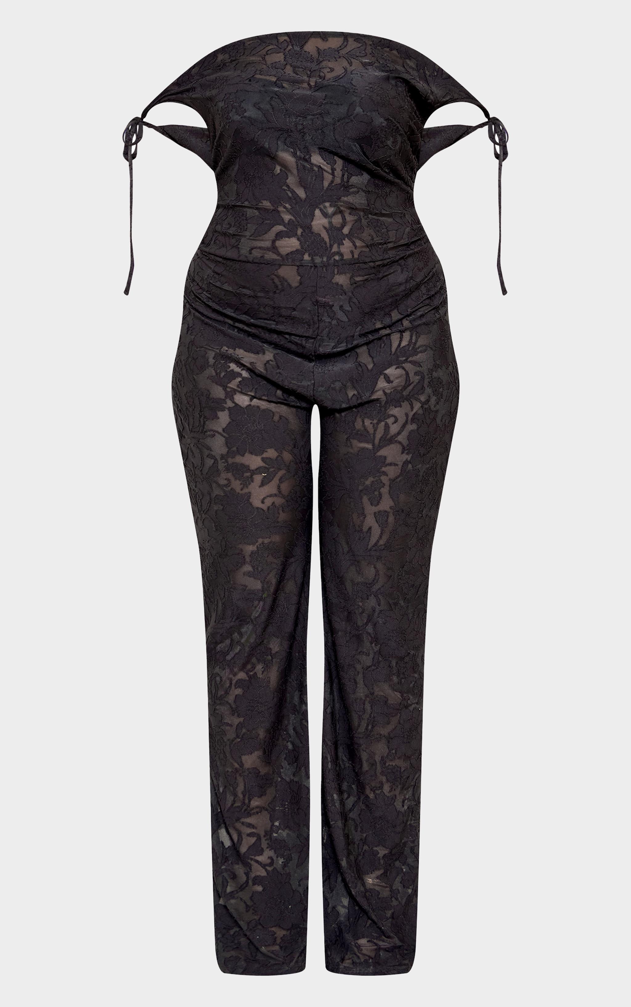 Plus Black Devore Shoulder Tie Jumpsuit Product Image