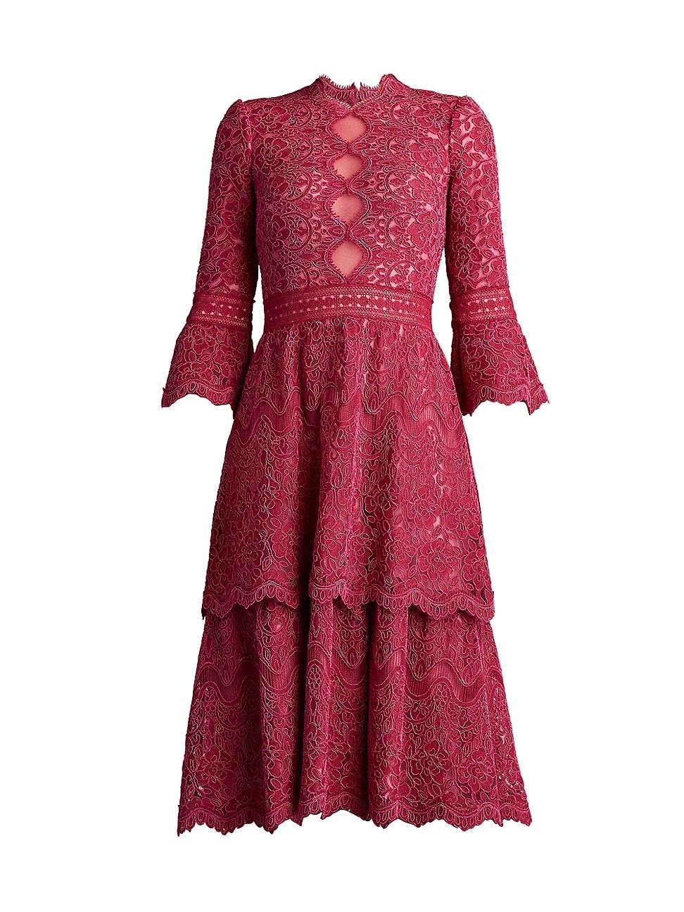 Womens Tiered Cotton-Blend Lace Midi-Dress Product Image