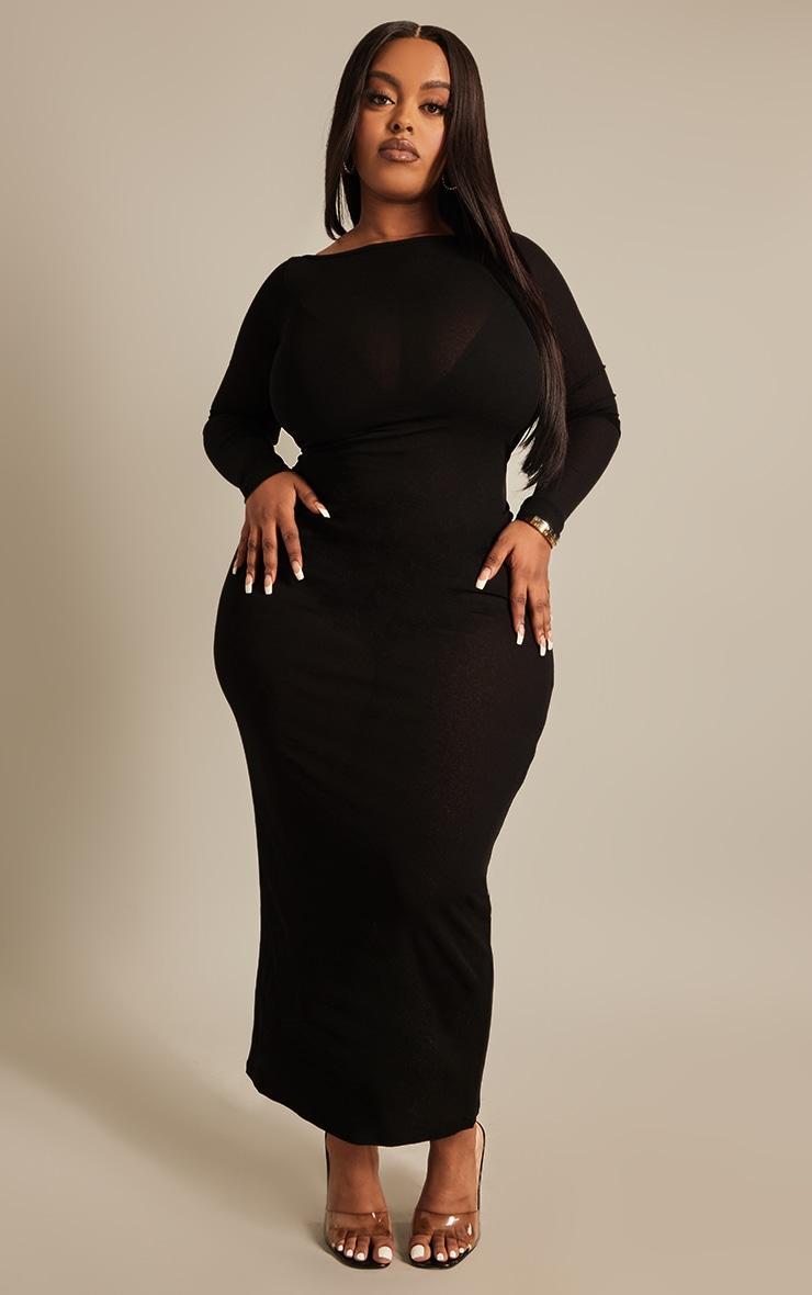 Plus Black Mesh Low Back Maxi Dress Product Image