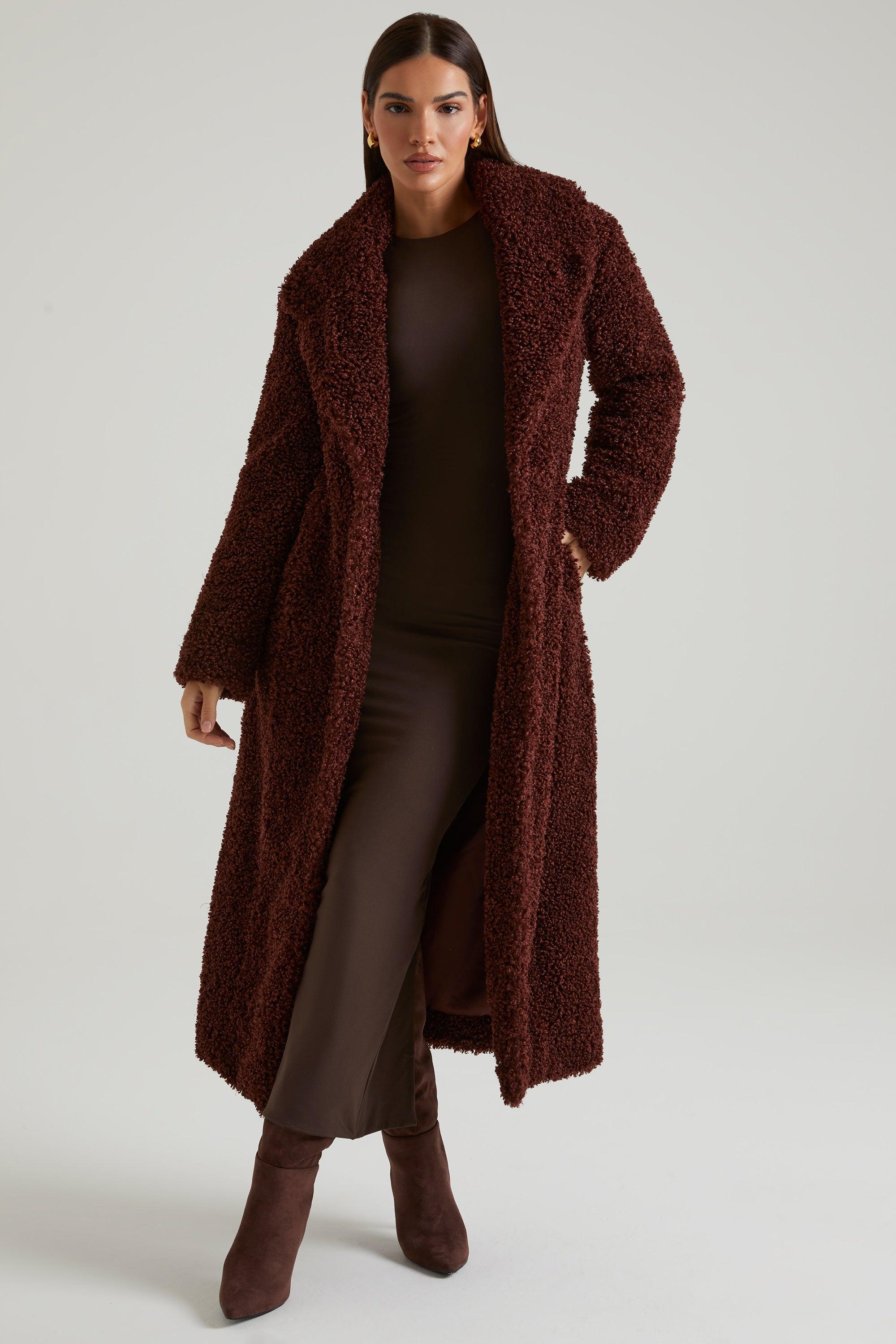 Long Shearling Coat in Brown Product Image