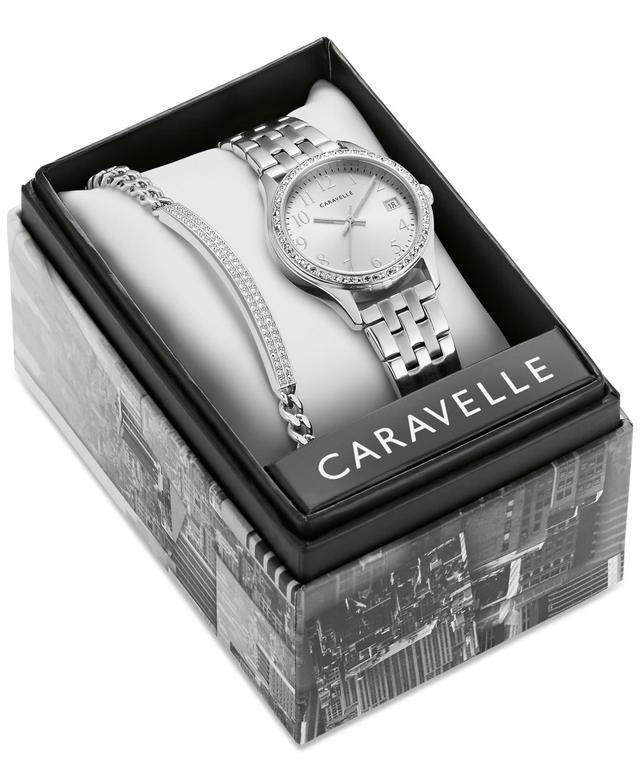 Caravelle by Bulova Womens Crystal Accented Gold Tone Stainless Steel Watch & Crystal Bracelet Box Set Product Image