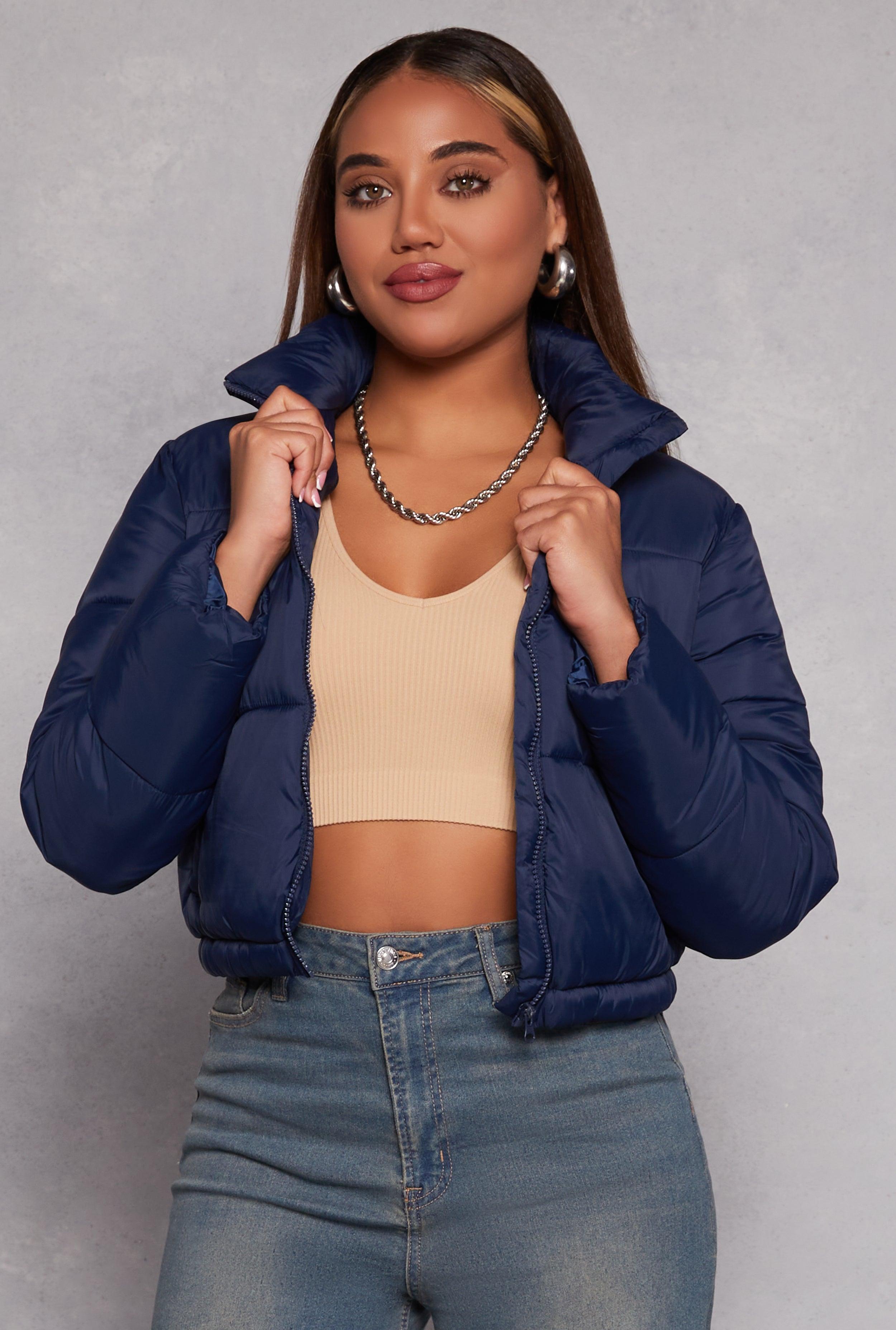 Womens Nylon Zip Front Cropped Puffer Jacket product image