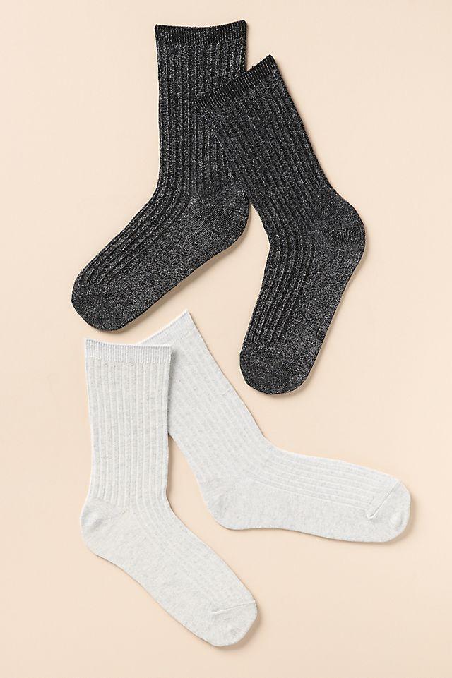 By Anthropologie Ribbed Lurex Trouser Socks, Set of 2 Product Image