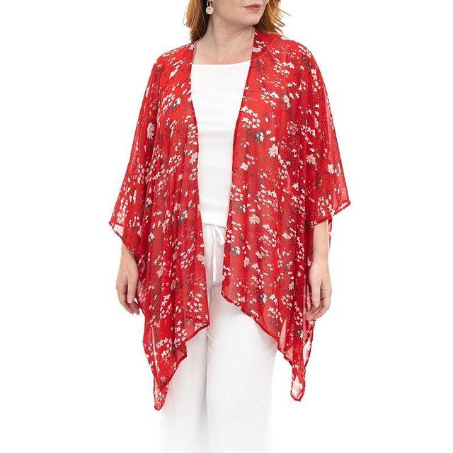 Womens Nina Leonard Floral Open-Front Kimono, Med Pink Product Image