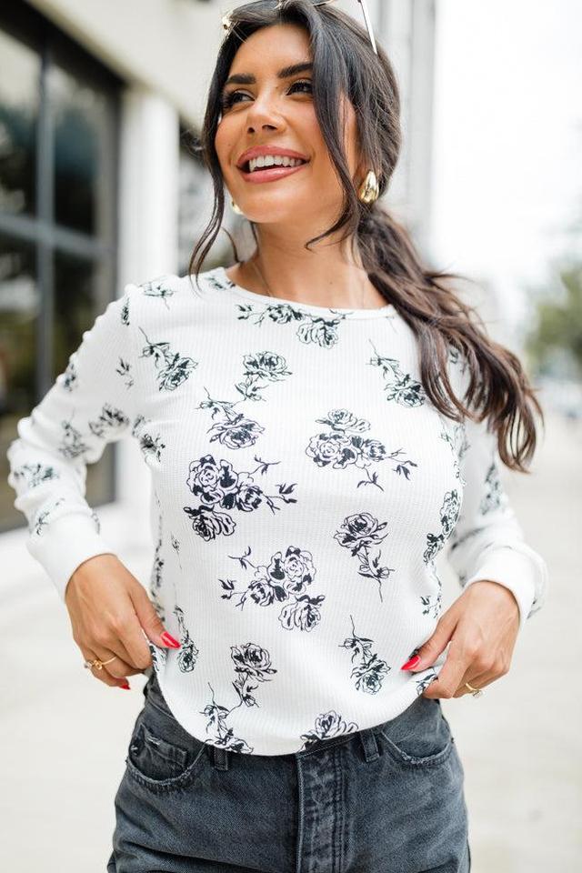 Layers Of Love Ivory and Black Floral Waffle Layering Top Product Image