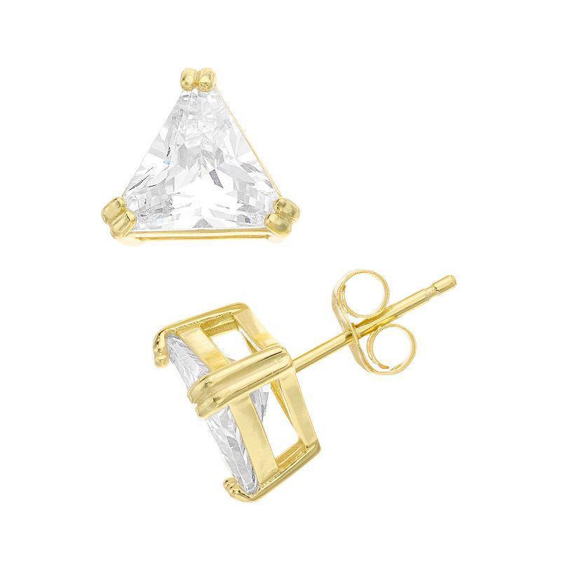 Sterling Silver Cubic Zirconia Triangle Stud Earrings, Womens, Gold Tone Product Image