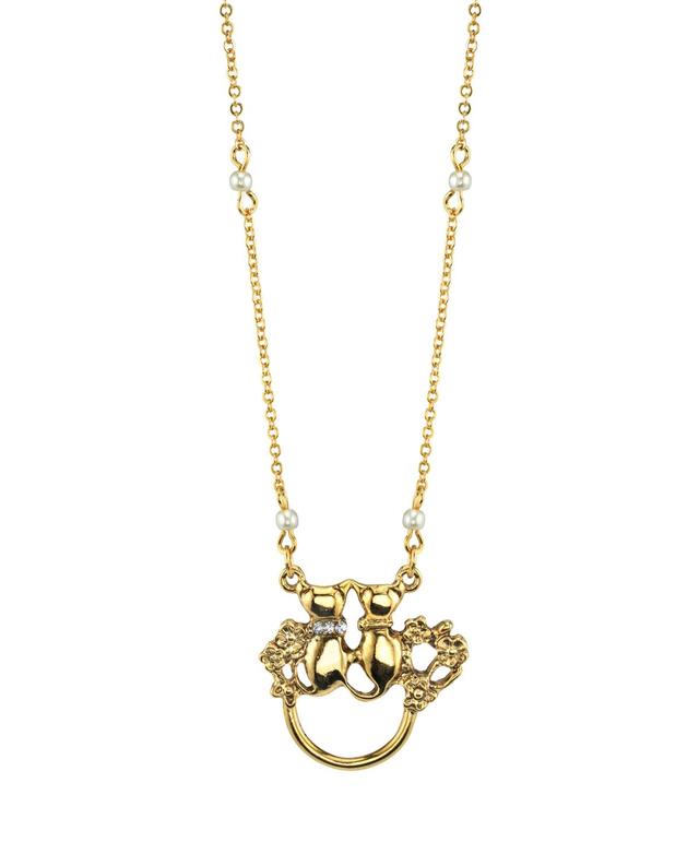 1928 Jewelry Simulated Pearl & Crystal Cat Motif Pendant Necklace, Womens, Gold Tone Product Image