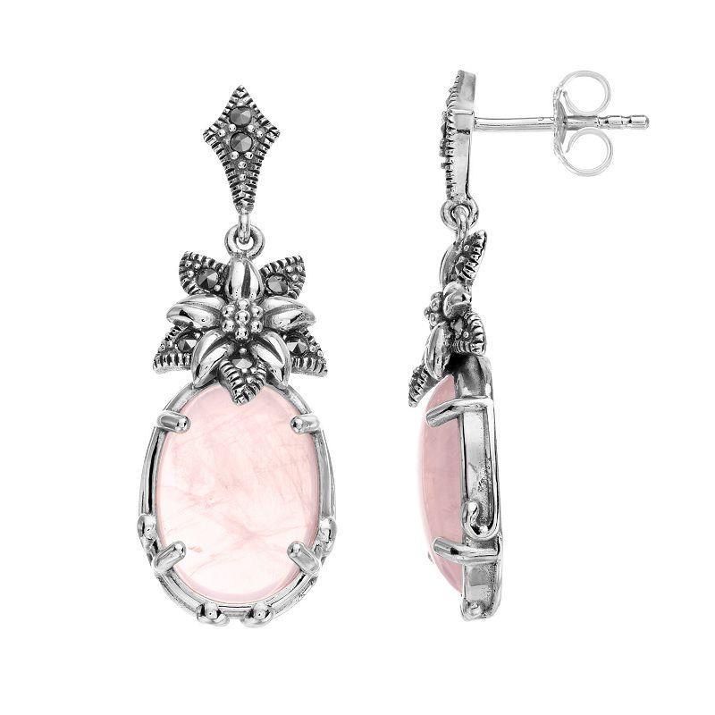 Lavish by TJM Sterling Silver Ice Rose Quartz & Marcasite Drop Earrings, Womens Product Image