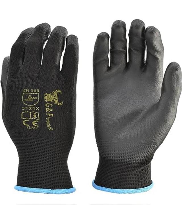 G & F Products 12 Pairs Men Work Gloves, Lightweight Grip Gloves For Work - Black Product Image