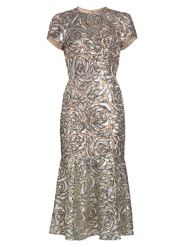 Womens Tahlia Floral Sequined Midi-Dress Product Image