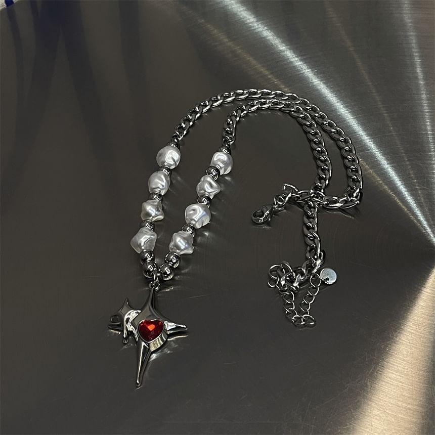 Star Pendant Faux Pearl Alloy Choker Product Image