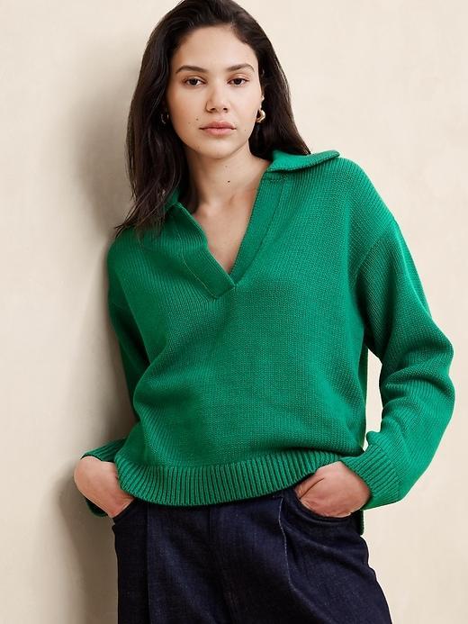 Textured Johnny-Collar Sweater Product Image