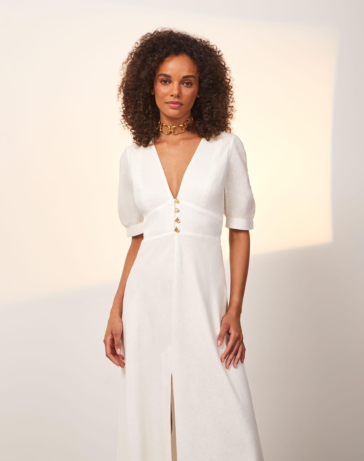 Irida Detail Midi Dress - Off White Product Image