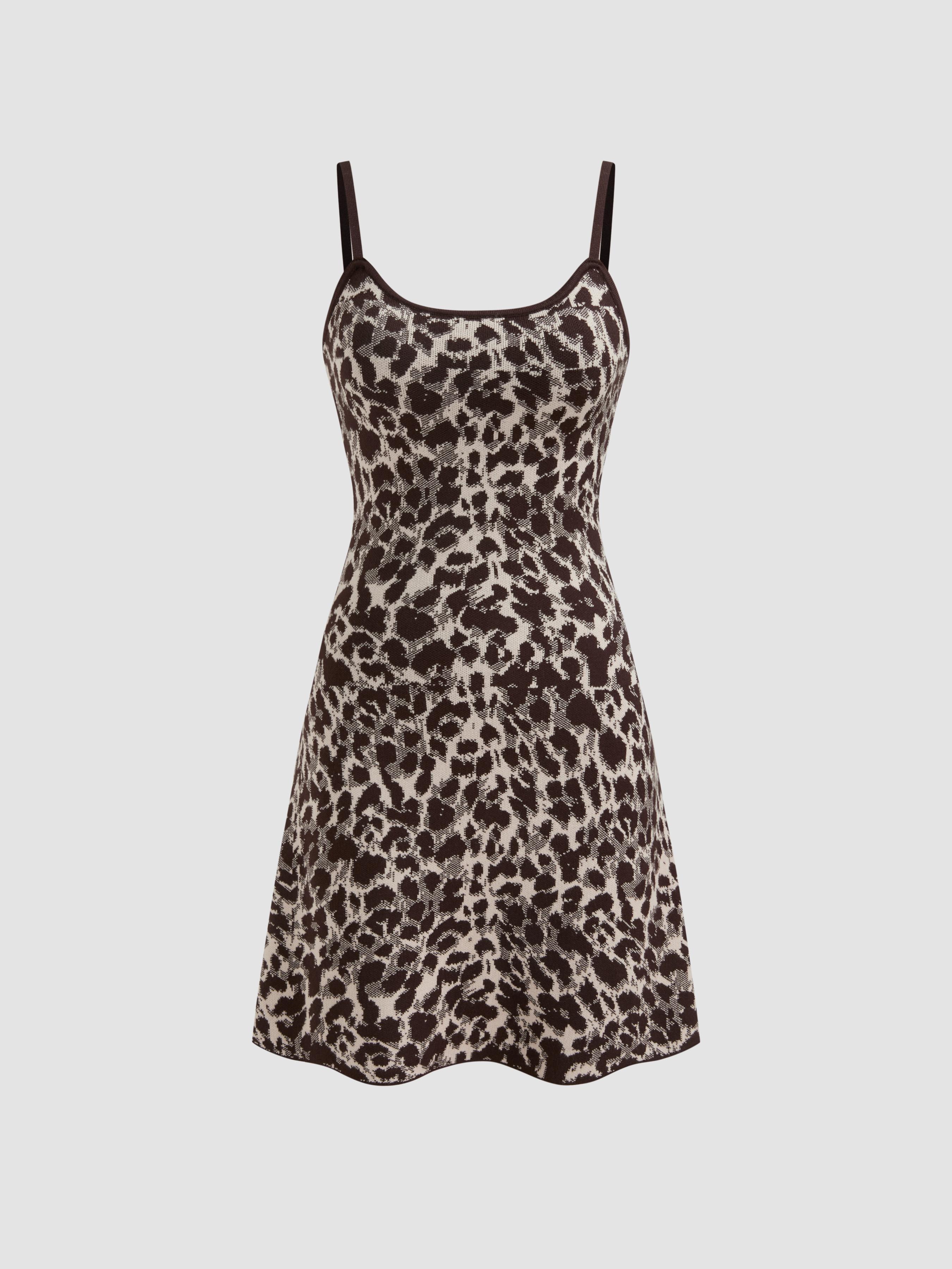 Knit Scoop Neckline Leopard Mini Dress Product Image