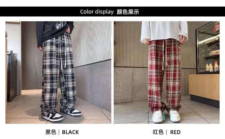 Mid Rise Plaid Wide Leg Pants Product Image