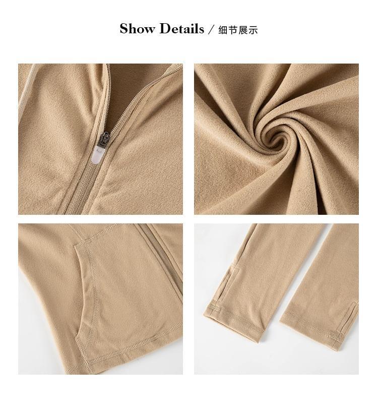 Long-Sleeve Plain Drawstring Hooded Zip Slim Fit Tee Product Image