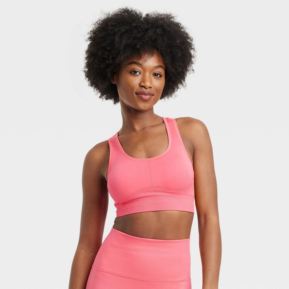 Womens Seamless Medium Support Racerback Sports Bra - All In Motion Coral M Product Image