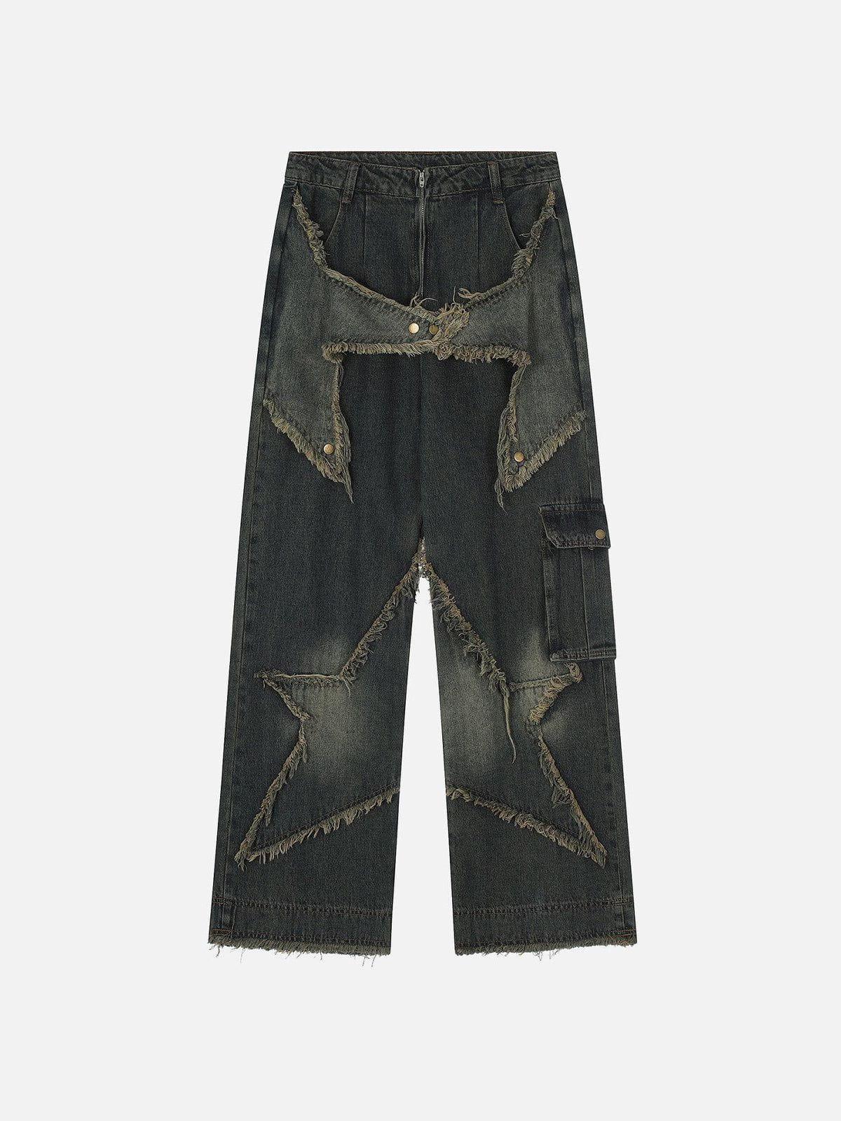 Aelfric Eden Distressed Effect Patchwork Star Denim Jeans Product Image