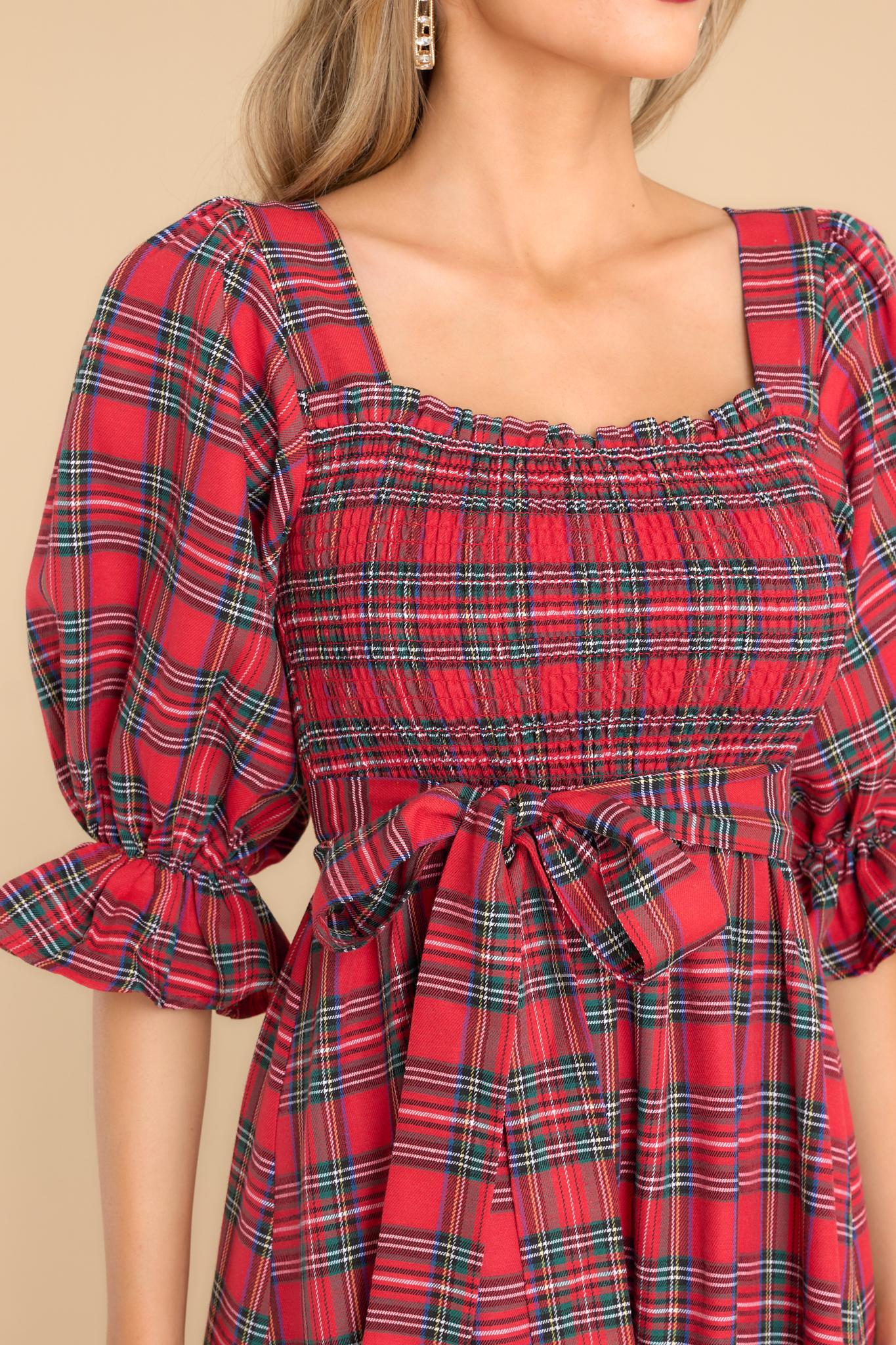 Aura All Is Calm Red Plaid Maxi Dress Product Image